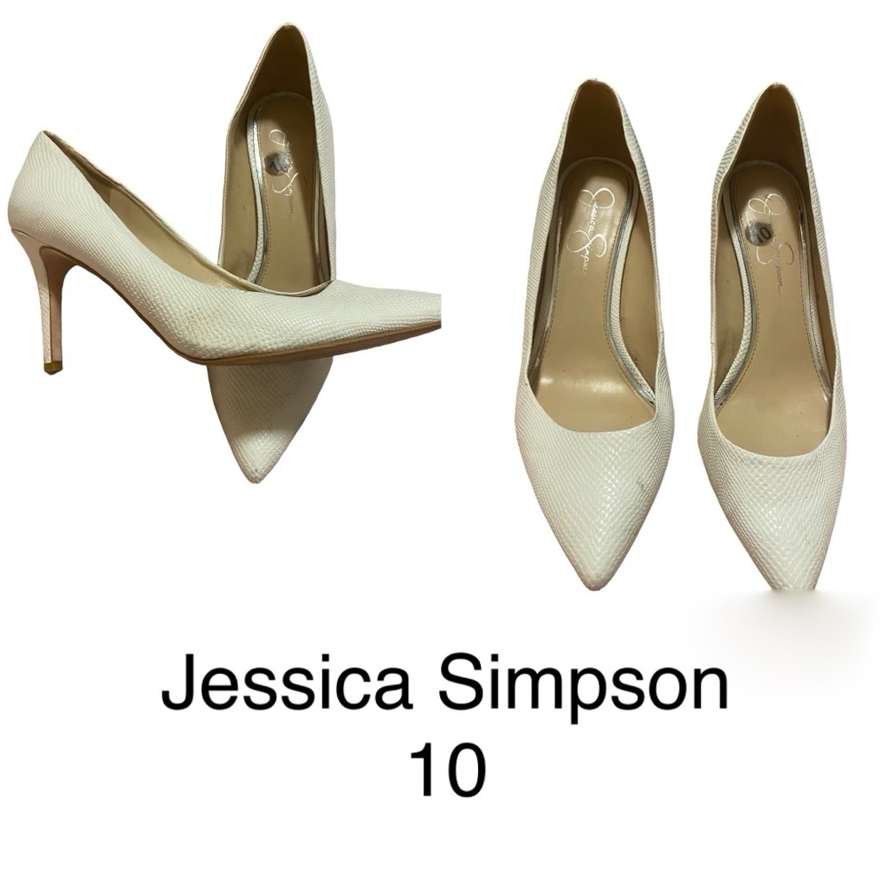 Jessica Simpson white snake skin heels